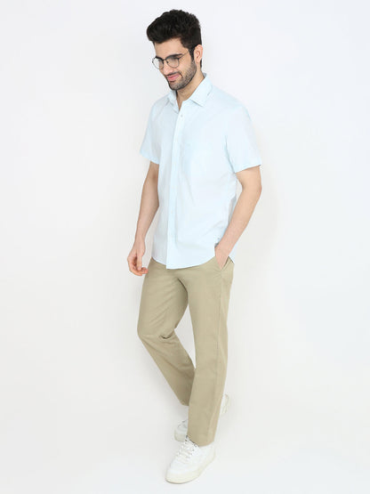 Colorplus Men Blue Solid Regular Fit Cotton Blend Half Sleeve Casual Shirt