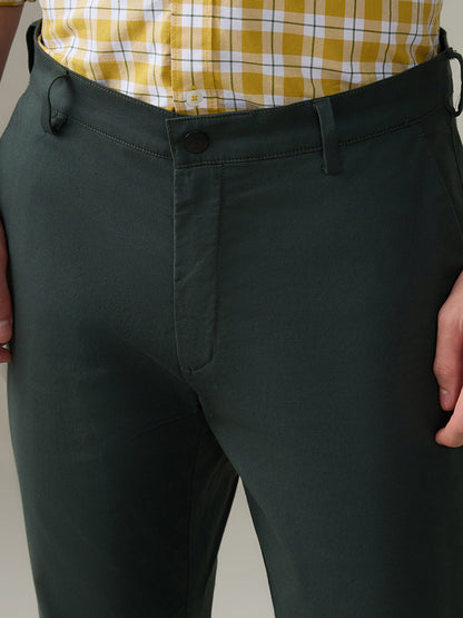 Colorplus Men Green Dobby Slim Fit Cotton Blend Trouser