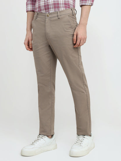 Colorplus Men Brown Dobby Slim Fit Cotton Blend Trouser