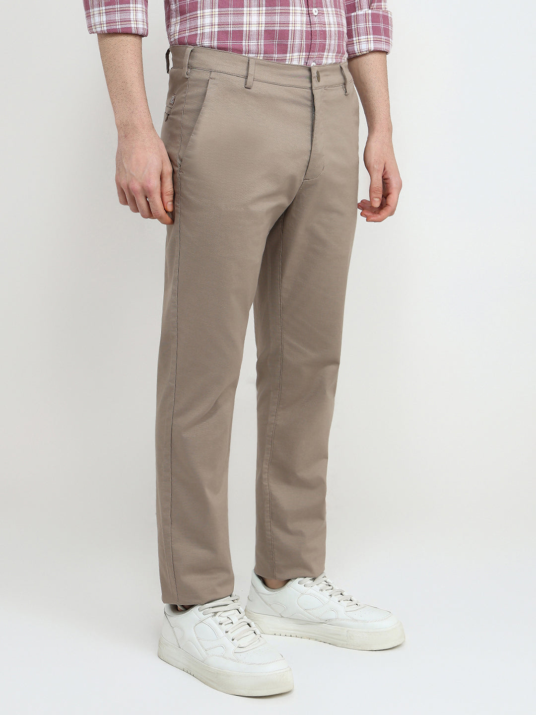 Colorplus Men Brown Dobby Slim Fit Cotton Blend Trouser