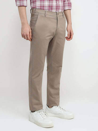 Colorplus Men Brown Dobby Slim Fit Cotton Blend Trouser