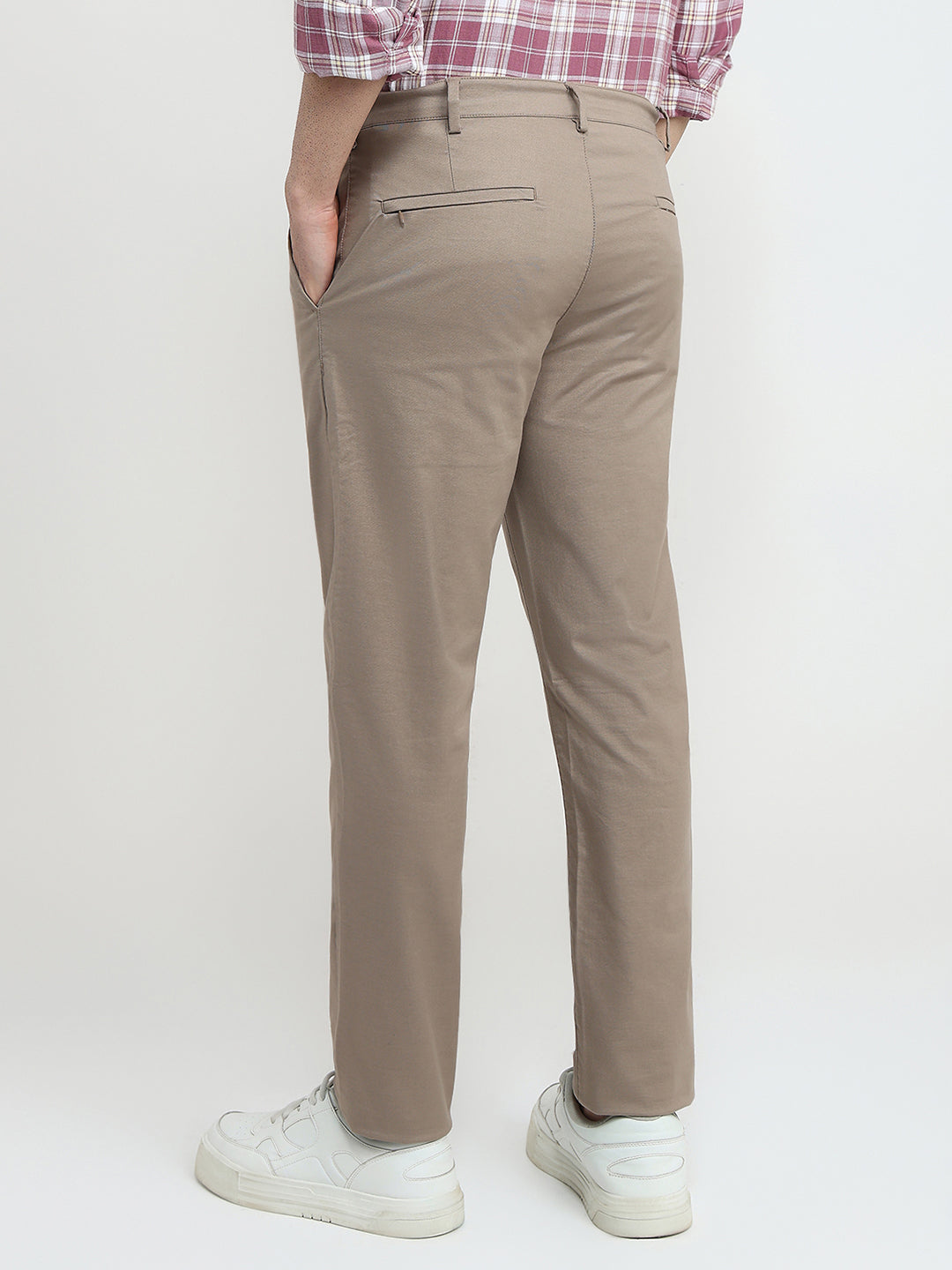 Colorplus Men Brown Dobby Slim Fit Cotton Blend Trouser