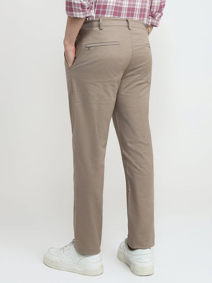 Colorplus Men Brown Dobby Slim Fit Cotton Blend Trouser
