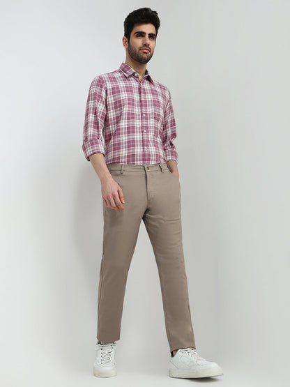 Colorplus Men Brown Dobby Slim Fit Cotton Blend Trouser