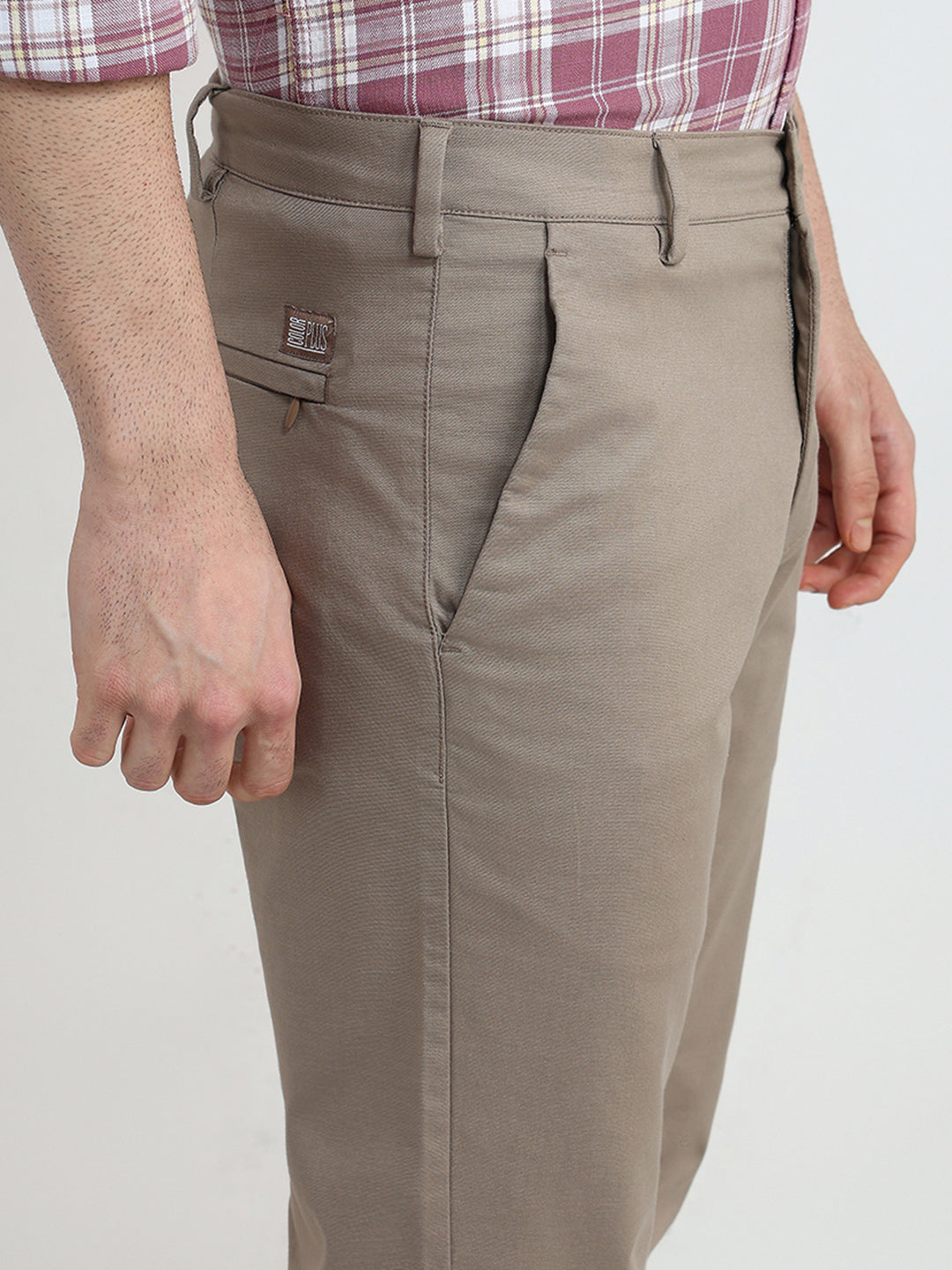 Colorplus Men Brown Dobby Slim Fit Cotton Blend Trouser