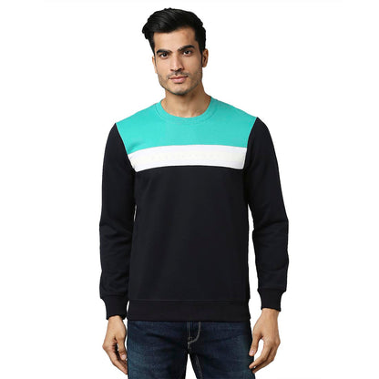 Park Avenue Men Blue Slim Fit Solid Cotton Polyster Blend Sweatshirts