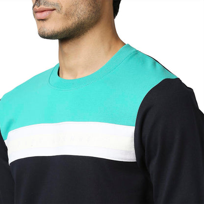 Park Avenue Men Blue Slim Fit Solid Cotton Polyster Blend Sweatshirts