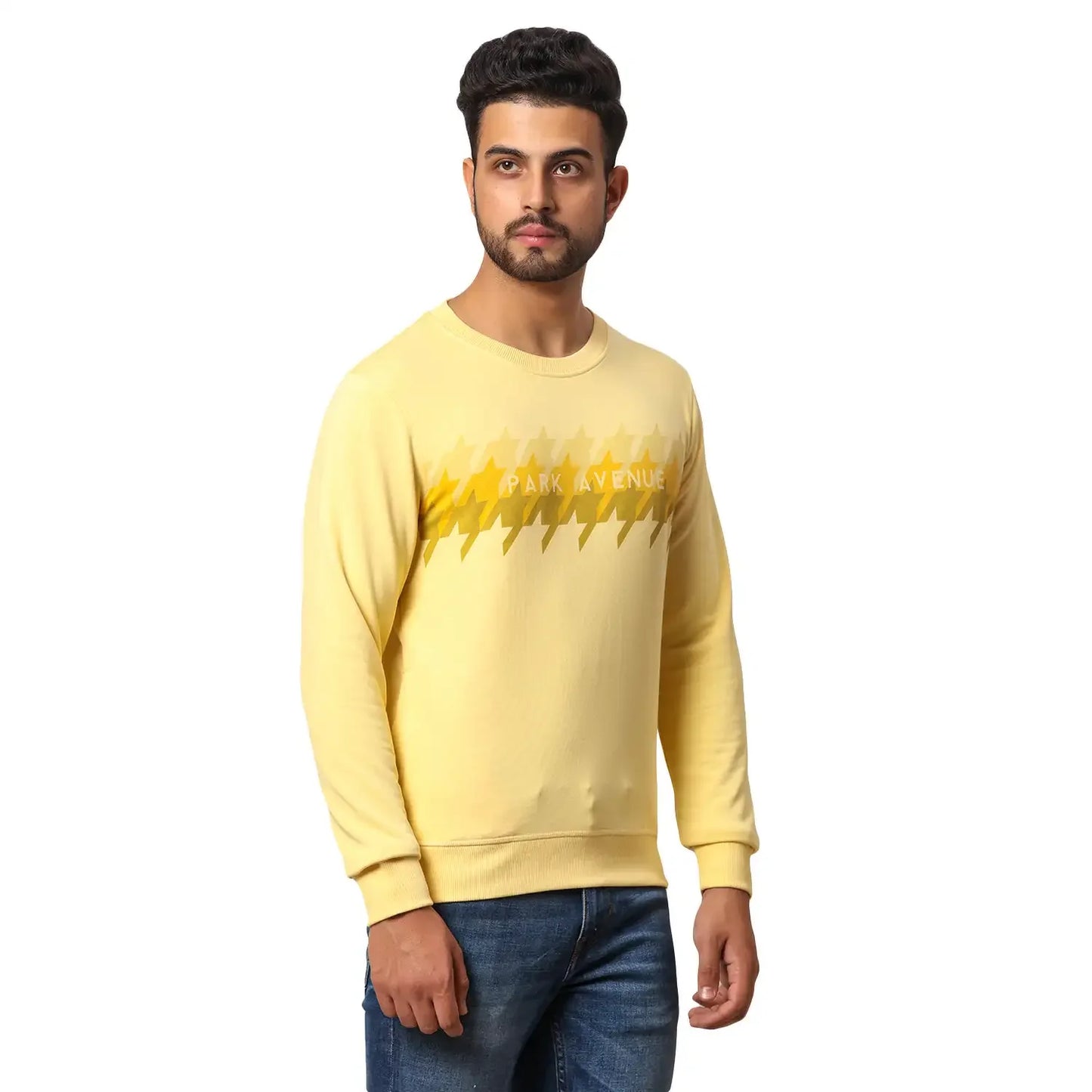 Men Yellow Slim Fit Solid Polyester Blend Round Collar Sweatshirts