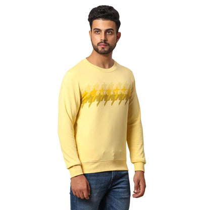 Men Yellow Slim Fit Solid Polyester Blend Round Collar Sweatshirts