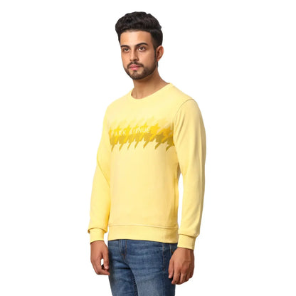 Men Yellow Slim Fit Solid Polyester Blend Round Collar Sweatshirts