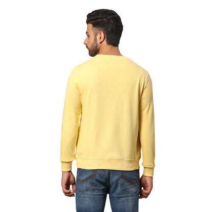 Men Yellow Slim Fit Solid Polyester Blend Round Collar Sweatshirts