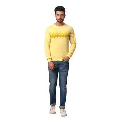 Men Yellow Slim Fit Solid Polyester Blend Round Collar Sweatshirts