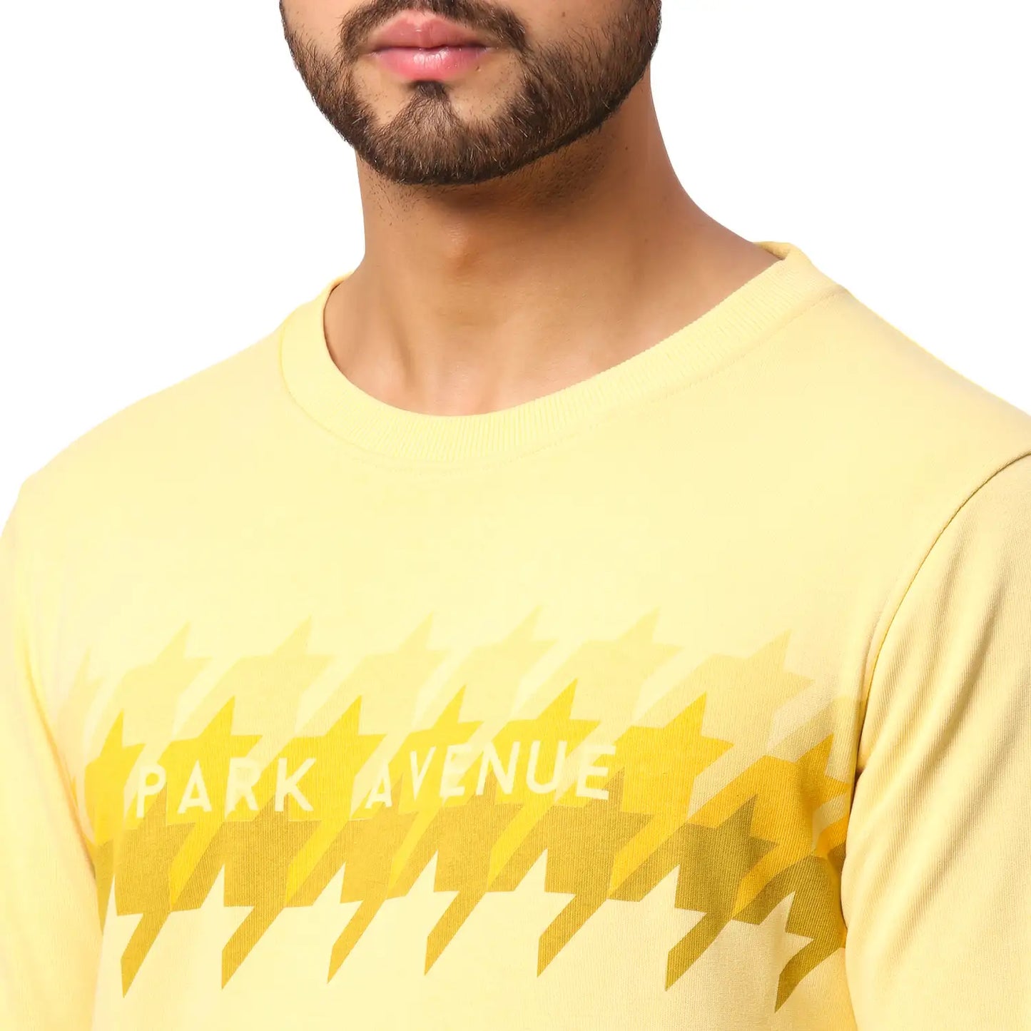 Men Yellow Slim Fit Solid Polyester Blend Round Collar Sweatshirts