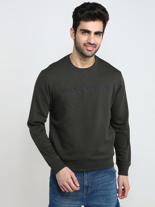 Park Avenue Men Green Structure Slim Fit Cotton Blend Sweatshirt