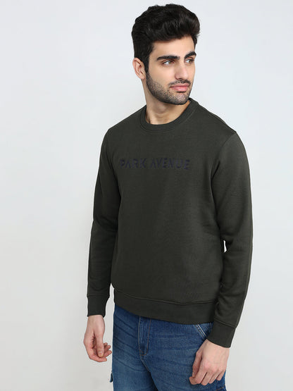 Park Avenue Men Green Structure Slim Fit Cotton Blend Sweatshirt