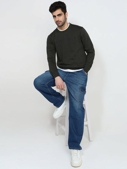 Park Avenue Men Green Structure Slim Fit Cotton Blend Sweatshirt