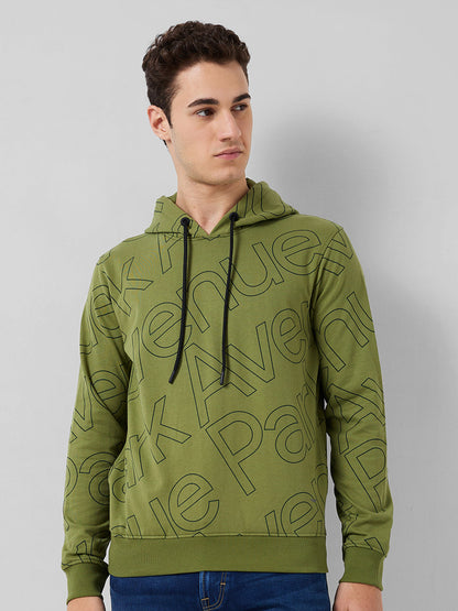 Park Avenue Men Green Print Slim Fit Cotton Blend Sweatshirt