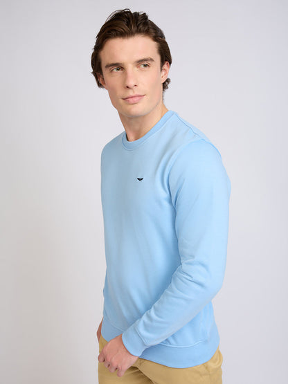 Park Avenue Men Blue Solid Slim Fit Cotton Blend Round Neck Collar Sweatshirt