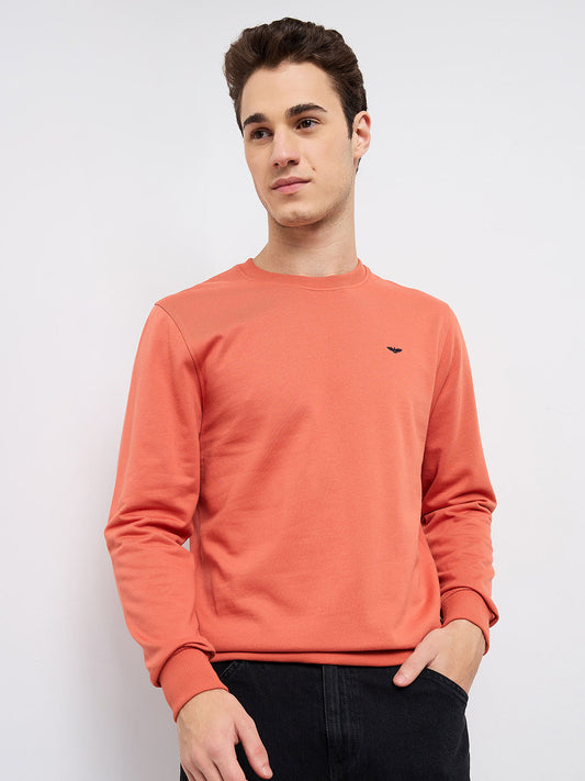 Park Avenue Men Blue Solid Slim Fit Cotton Blend Round Neck Collar Sweatshirt