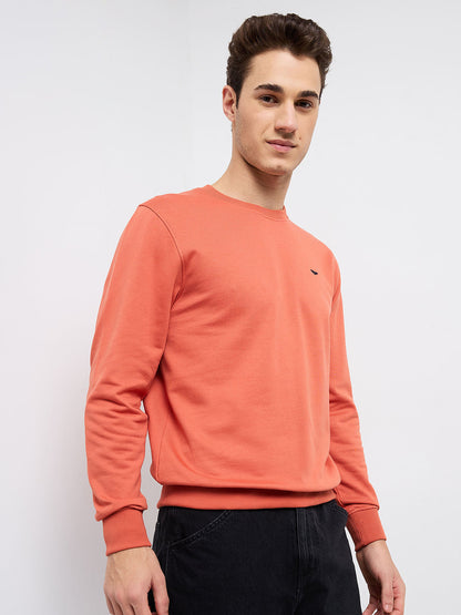Park Avenue Men Blue Solid Slim Fit Cotton Blend Round Neck Collar Sweatshirt