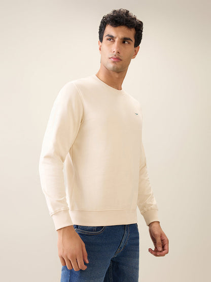 Park Avenue Men Brown Solid Slim Fit Cotton Blend Round Neck Collar Sweatshirt