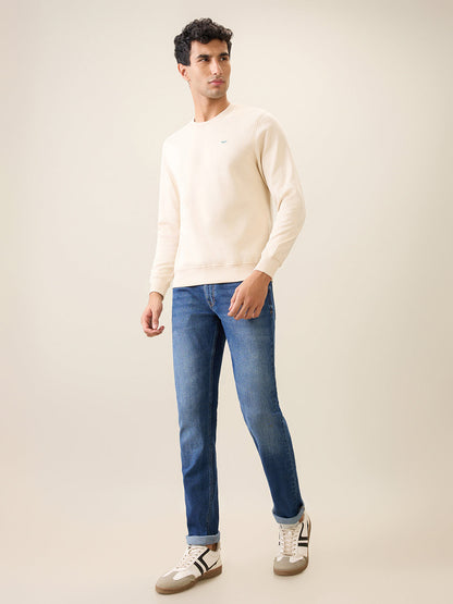 Park Avenue Men Brown Solid Slim Fit Cotton Blend Round Neck Collar Sweatshirt