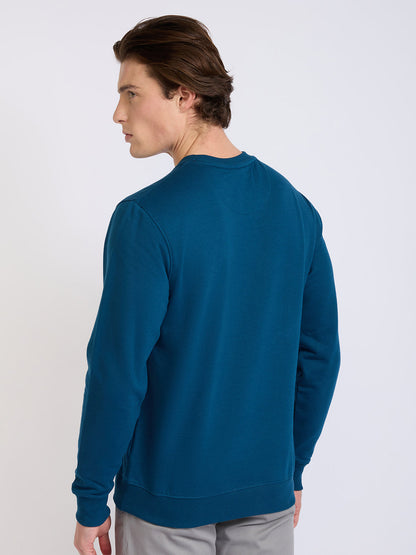 Park Avenue Men Blue Solid Slim Fit Cotton Blend Round Neck Collar Sweatshirt