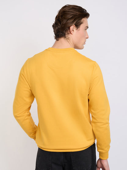 Park Avenue Men Yellow Solid Slim Fit Cotton Blend Round Neck Collar Sweatshirt