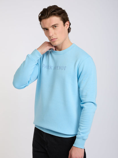 Park Avenue Men Blue Solid Slim Fit Cotton Blend Round Neck Collar Sweatshirt