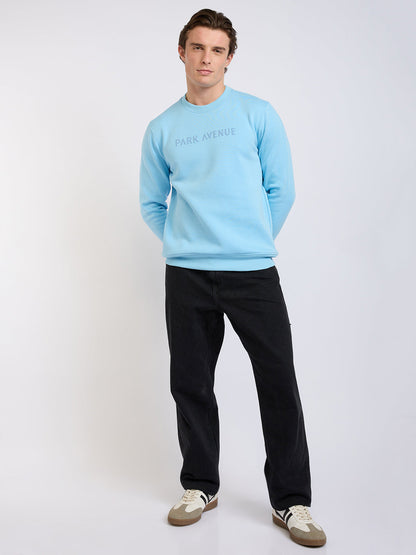 Park Avenue Men Blue Solid Slim Fit Cotton Blend Round Neck Collar Sweatshirt