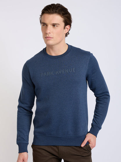 Park Avenue Men Blue Solid Slim Fit Cotton Blend Round Neck Collar Sweatshirt
