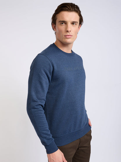 Park Avenue Men Blue Solid Slim Fit Cotton Blend Round Neck Collar Sweatshirt