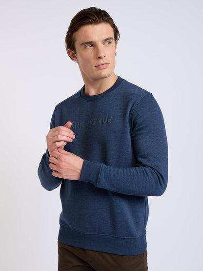Park Avenue Men Blue Solid Slim Fit Cotton Blend Round Neck Collar Sweatshirt