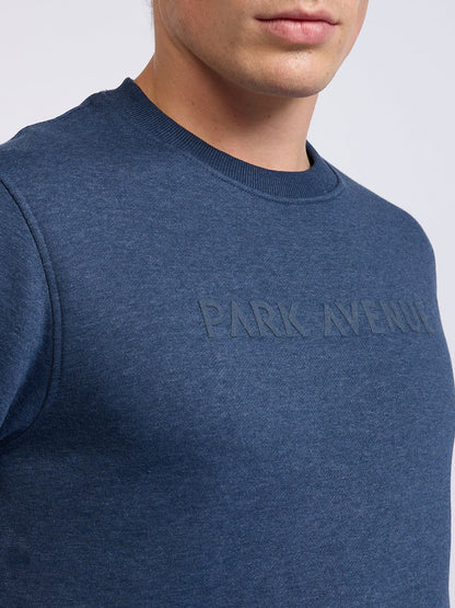 Park Avenue Men Blue Solid Slim Fit Cotton Blend Round Neck Collar Sweatshirt