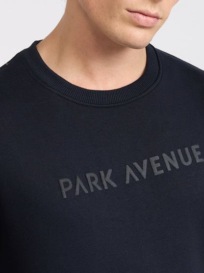 Park Avenue Men Blue Solid Slim Fit Cotton Blend Round Neck Collar Sweatshirt