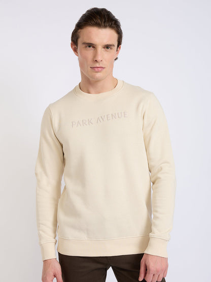 Park Avenue Men Brown Solid Slim Fit Cotton Blend Round Neck Collar Sweatshirt