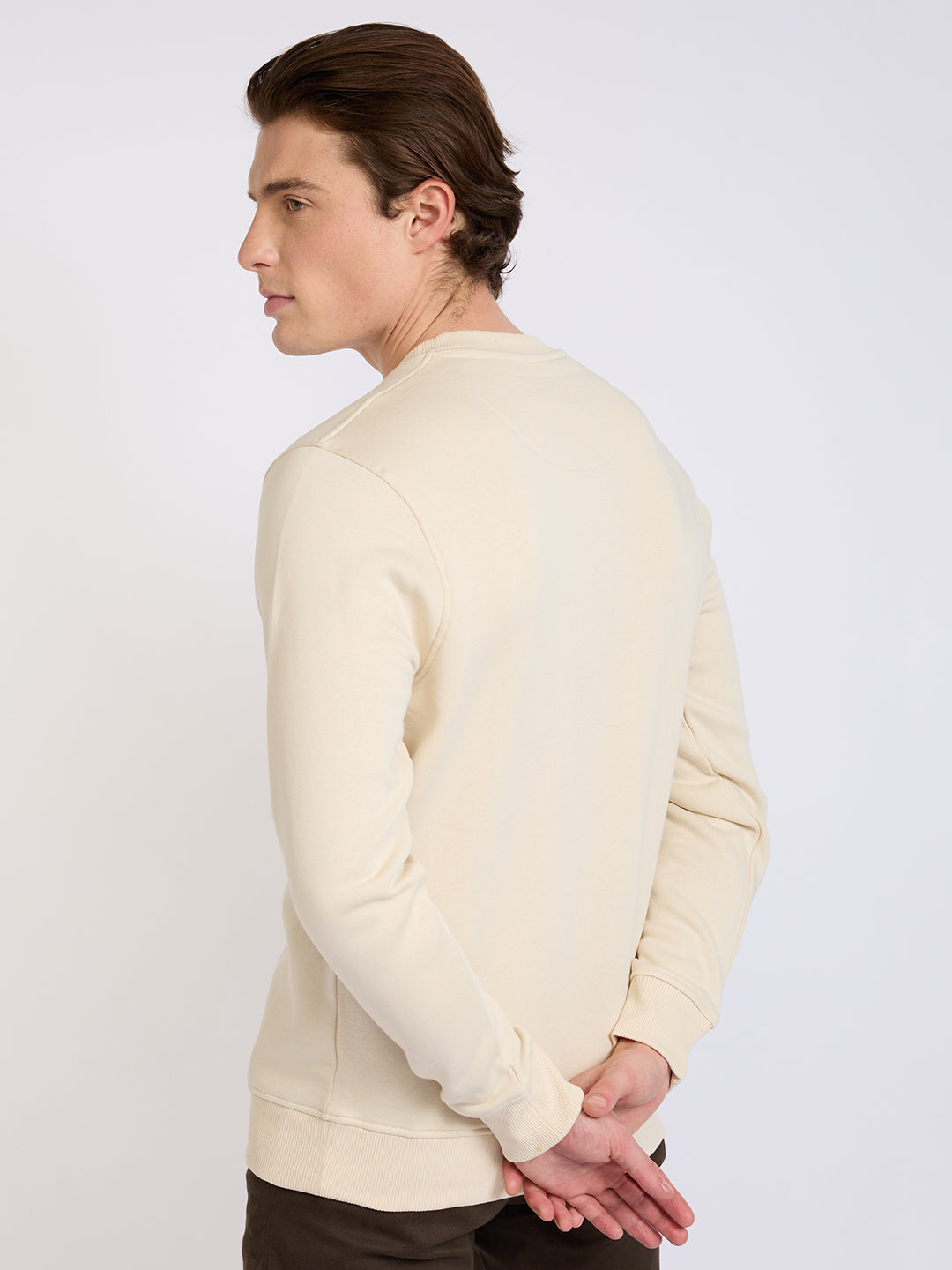Park Avenue Men Brown Solid Slim Fit Cotton Blend Round Neck Collar Sweatshirt