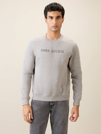 Park Avenue Men Grey Solid Slim Fit Cotton Blend Round Neck Collar Sweatshirt