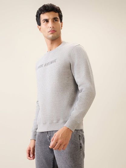Park Avenue Men Grey Solid Slim Fit Cotton Blend Round Neck Collar Sweatshirt