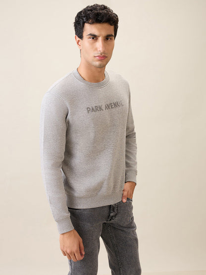 Park Avenue Men Grey Solid Slim Fit Cotton Blend Round Neck Collar Sweatshirt