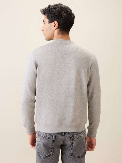 Park Avenue Men Grey Solid Slim Fit Cotton Blend Round Neck Collar Sweatshirt