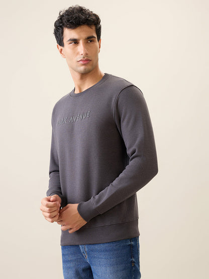 Park Avenue Men Black Solid Slim Fit Cotton Blend Round Neck Collar Sweatshirt