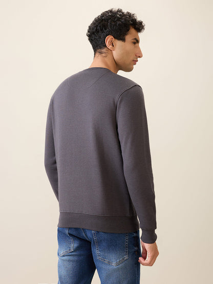 Park Avenue Men Black Solid Slim Fit Cotton Blend Round Neck Collar Sweatshirt