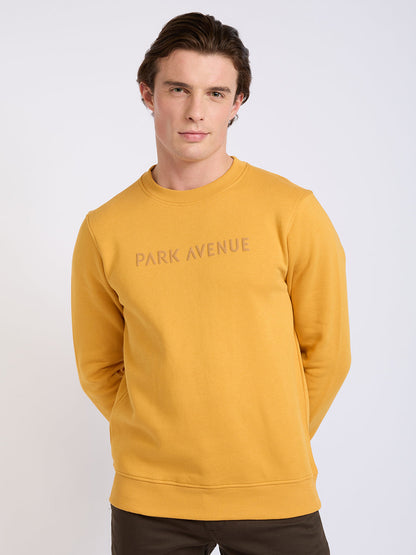 Park Avenue Men Yellow Solid Slim Fit Cotton Blend Round Neck Collar Sweatshirt