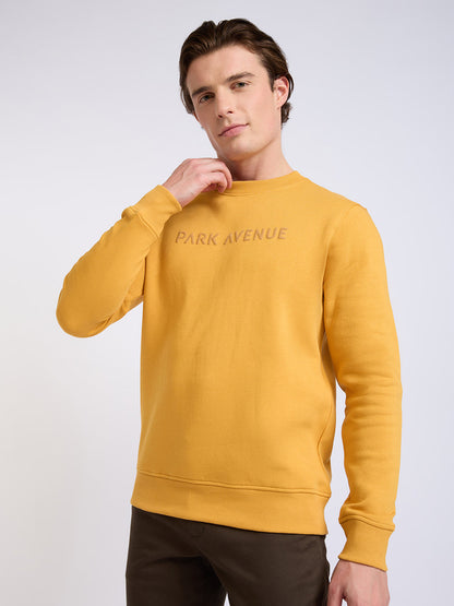 Park Avenue Men Yellow Solid Slim Fit Cotton Blend Round Neck Collar Sweatshirt