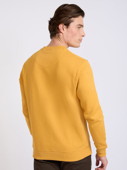 Park Avenue Men Yellow Solid Slim Fit Cotton Blend Round Neck Collar Sweatshirt