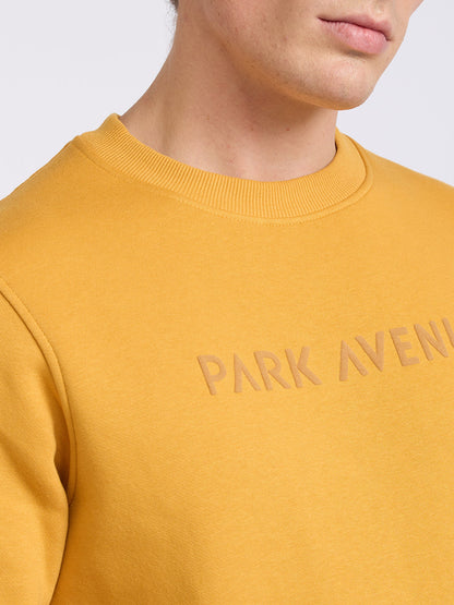 Park Avenue Men Yellow Solid Slim Fit Cotton Blend Round Neck Collar Sweatshirt