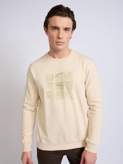 Park Avenue Men Brown Printed Slim Fit Cotton Blend Round Neck Collar Sweatshirt