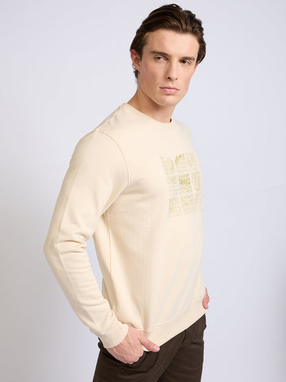 Park Avenue Men Brown Printed Slim Fit Cotton Blend Round Neck Collar Sweatshirt