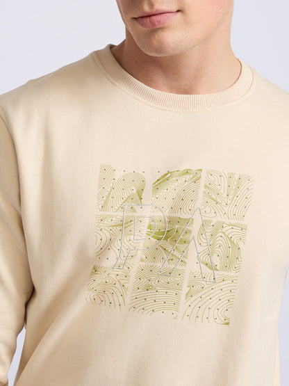 Park Avenue Men Brown Printed Slim Fit Cotton Blend Round Neck Collar Sweatshirt